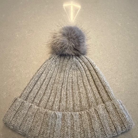 Women's J. Crew Wool Blend Ribbed Beanie with Faux-Fur Pom-Pom - Heather Gray - Picture 2 of 8